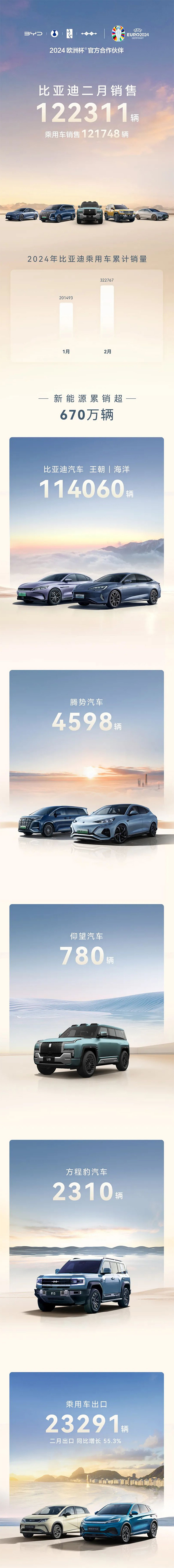 比亚迪2月销售超12.23万辆 动力及储能电池装机约6.665GWh 比亚迪2月销售超12.23万辆 动力及储能电池装机约6.665GWh