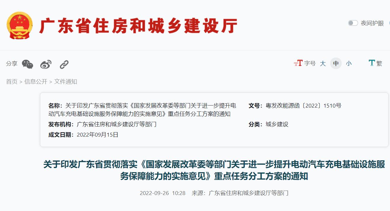 广东省住房和城乡建设厅:加快构建适度超前、布局均衡、智能高效的充电基础设施体系