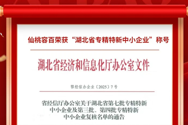 仙桃容百荣获“湖北省专精特新中小企业”称号